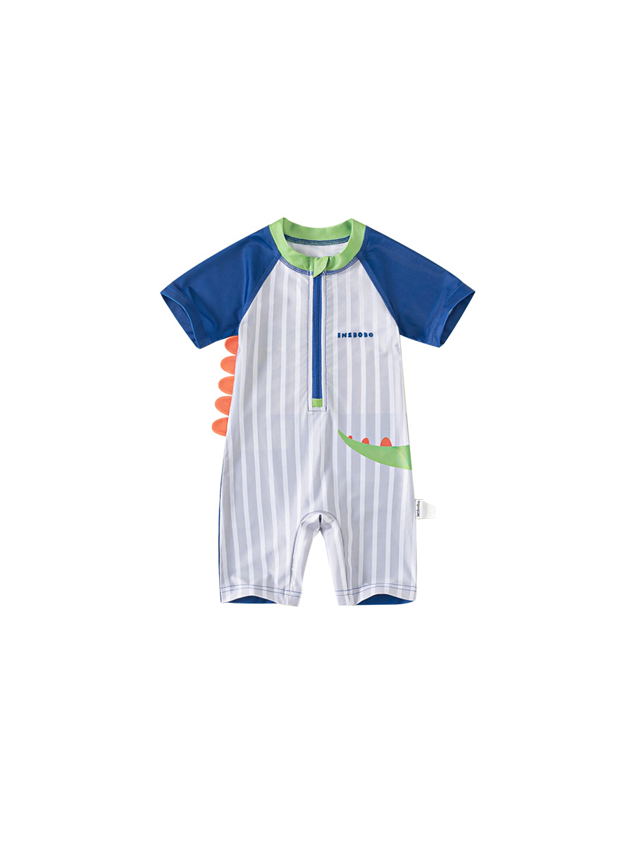 Youbao ropa para niños, trajes de baño al aire libre de verano, trajes de baño de moda, trajes de baño de una pieza de manga corta a juego con rayas de dibujos animados