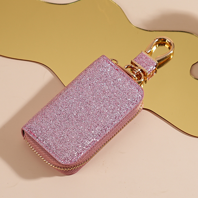 Transfronterizos sequinilla bolsas de llaves de automóviles unisex bolsas de almacenamiento de llaves de automóviles estrella brillante colgante de cuero llavero