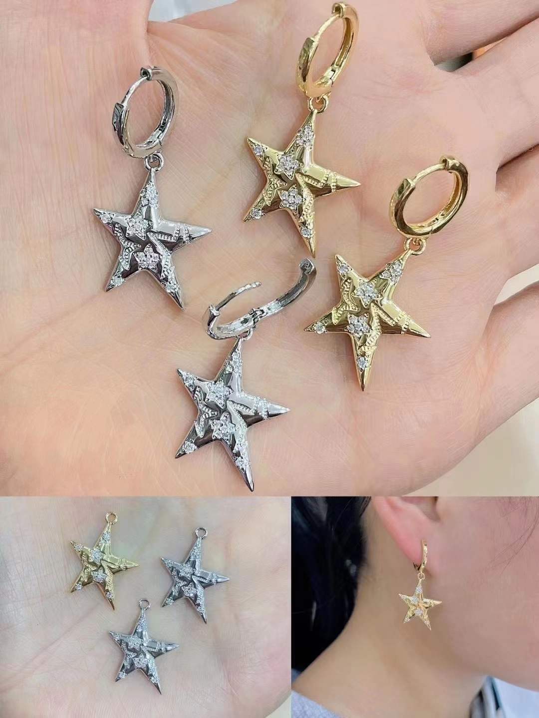 New Five-pointed Star Earrings Female Copper Earrings Wholesale display picture 3