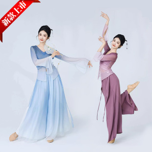 Classical Dance Gauze Dress Slim Fit Art Exam Practice Outfit Elegant Gradient Large Hem Chinese Dance Performance Costume