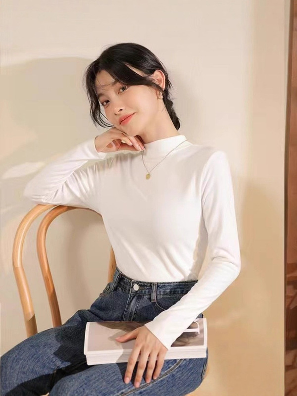 小立领打底衫女春秋时尚百搭显瘦舒适半高领T桖长袖修身T恤A6728|undefined