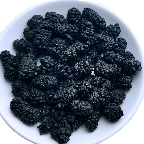New arrival loose dried black mulberries from Sichuan, large fruit for wholesale. Large-grained, unwashed mulberry dried fruit for herbal tea brewing, wholesale.