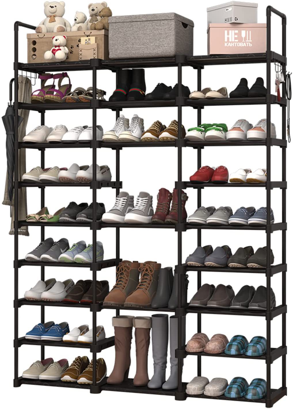 亚马逊热销三排九层pp鞋架侧袋简易家居大容量鞋架源头厂家直销