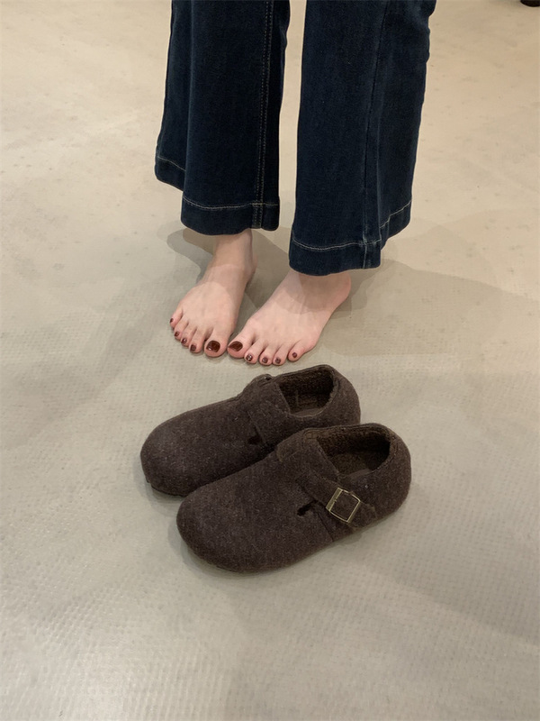 厚底内增高勃肯鞋女2025冬季新款加绒保暖毛毛棉鞋包头博肯半拖鞋|undefined