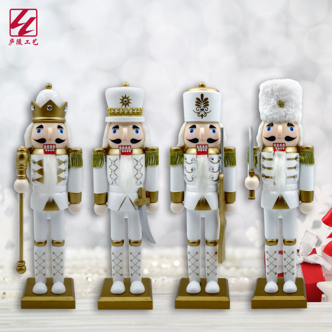 King Soldier 2024 nueva serie navideña de 12 pulgadas Cascanueces oro blanco decoración navideña hogar europeo