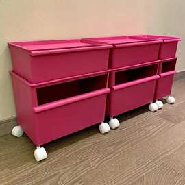 塑料玫红整理盒收纳盒折叠带轮储物箱双层玩具收纳箱大号收纳箱