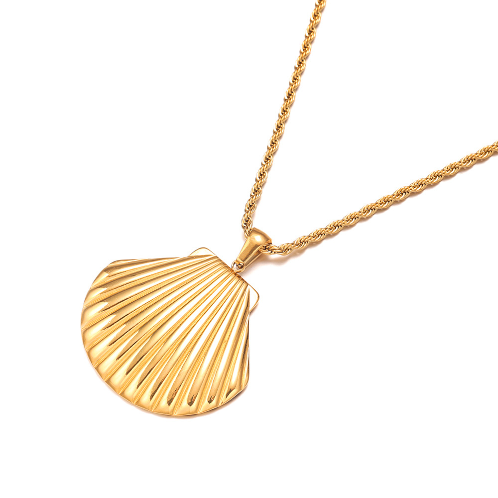 Taena europeo y americano collar de concha de acero inoxidable pendientes estilo océano diseño de moda sentido cadena de clavícula joyería en forma de abanico mujer