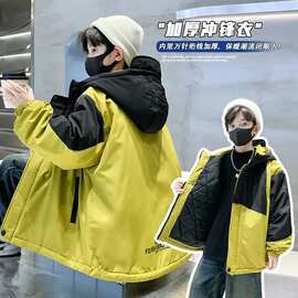 加厚夹棉童装男童冬装外套2024百搭新款儿童冲锋衣男孩夹克上衣潮