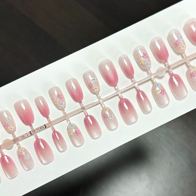 Spring Floral Gradient Cat-Eye Colorful Simple Daily Wear Nail Stickers 30 Pieces Spring Floral Nail Stickers