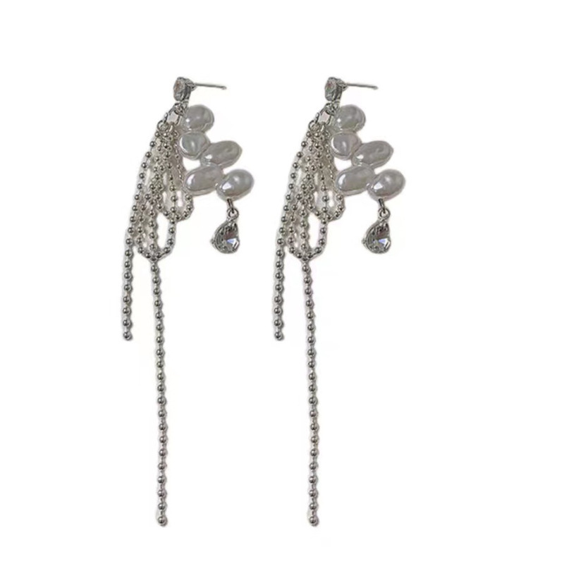 Pendientes de borla largos de circonio de nuevo estilo europeo y americano Pendientes de sentido de alta calidad Pendientes de gota de perlas de alto brillo de pétalos