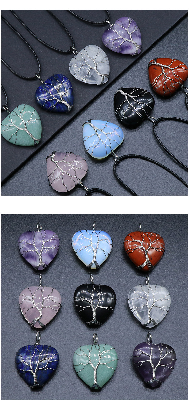 Pink Crystal Heart Tree Of Life Green Pendant Wholesale Nihaojewelry display picture 11