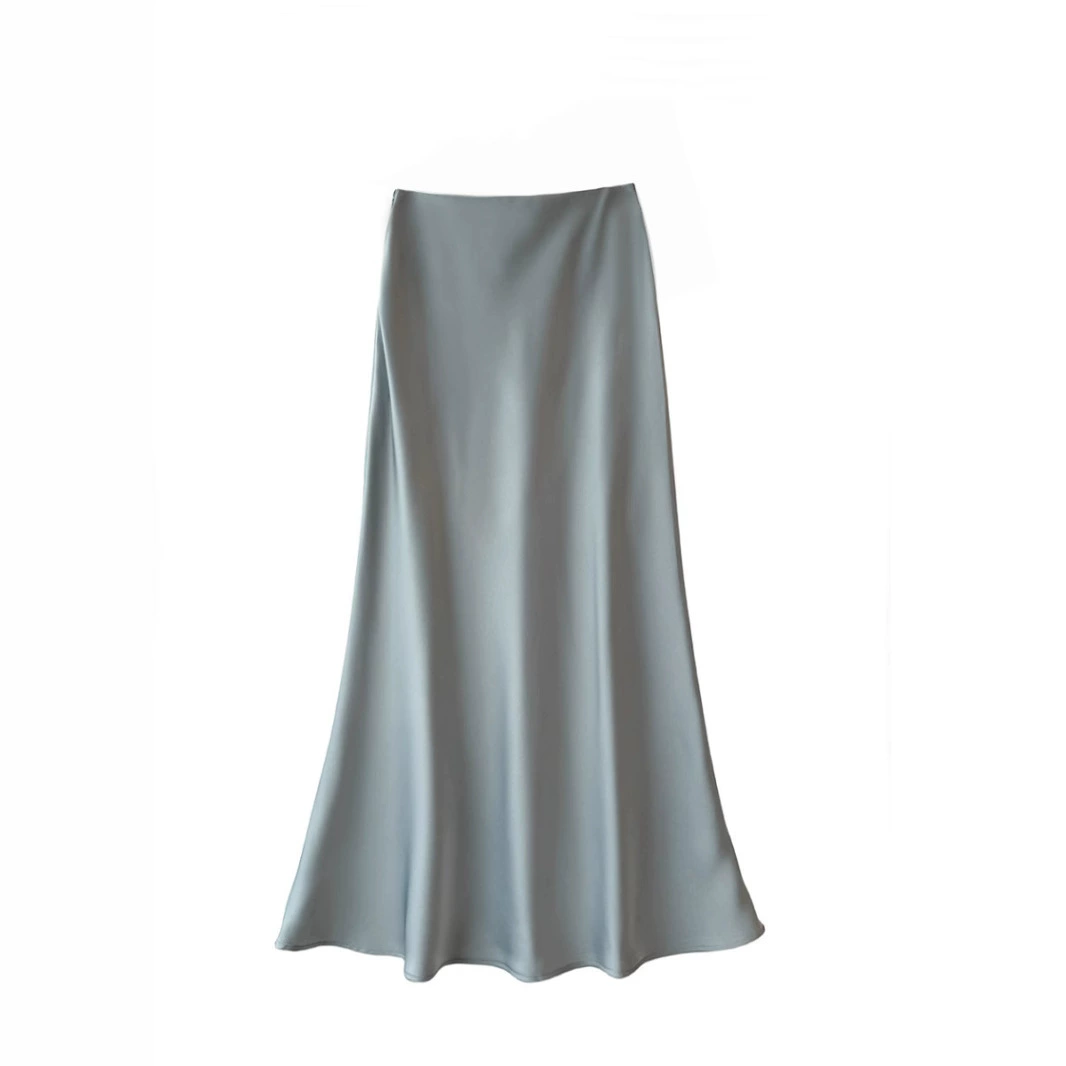 Ацетатная атласная юбка высокого уровня женского летнего темперамента с высокой талией