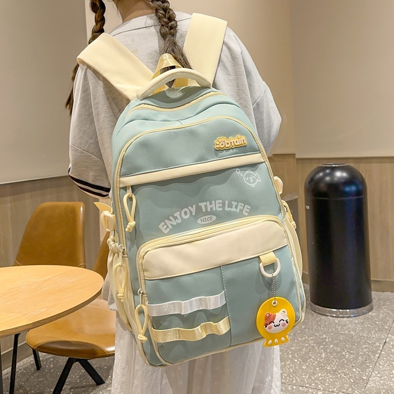 New large-capacity school bag for women, Hong Kong style 2026, fresh and simple backpack for middle and high school students, ins-style student backpack for both men and women