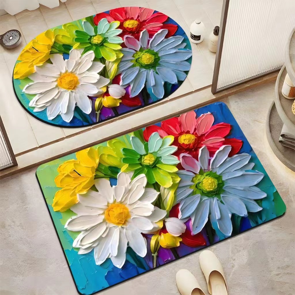 Diseño original 3D visión baño puerta antideslizante absorbente de secado rápido resistente al desgaste estera del pie simple pequeña flor absorbente