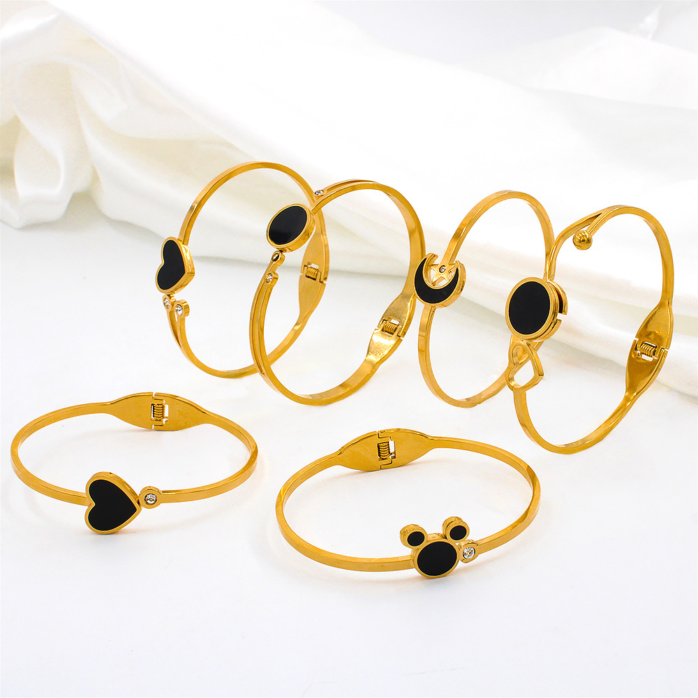 Fashion Heart Shape Butterfly Stainless Steel Plating Inlay Artificial Diamond Bangle 1 Piece