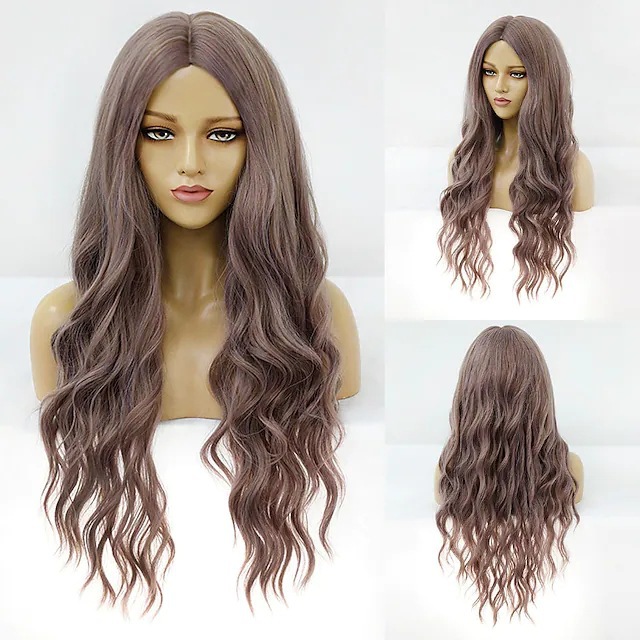 Perruque synthétique neuve avec ondulation d'eau fendue et grande vague bouclée perruque de cheveux colorée et facile à assortir_voghion.com
