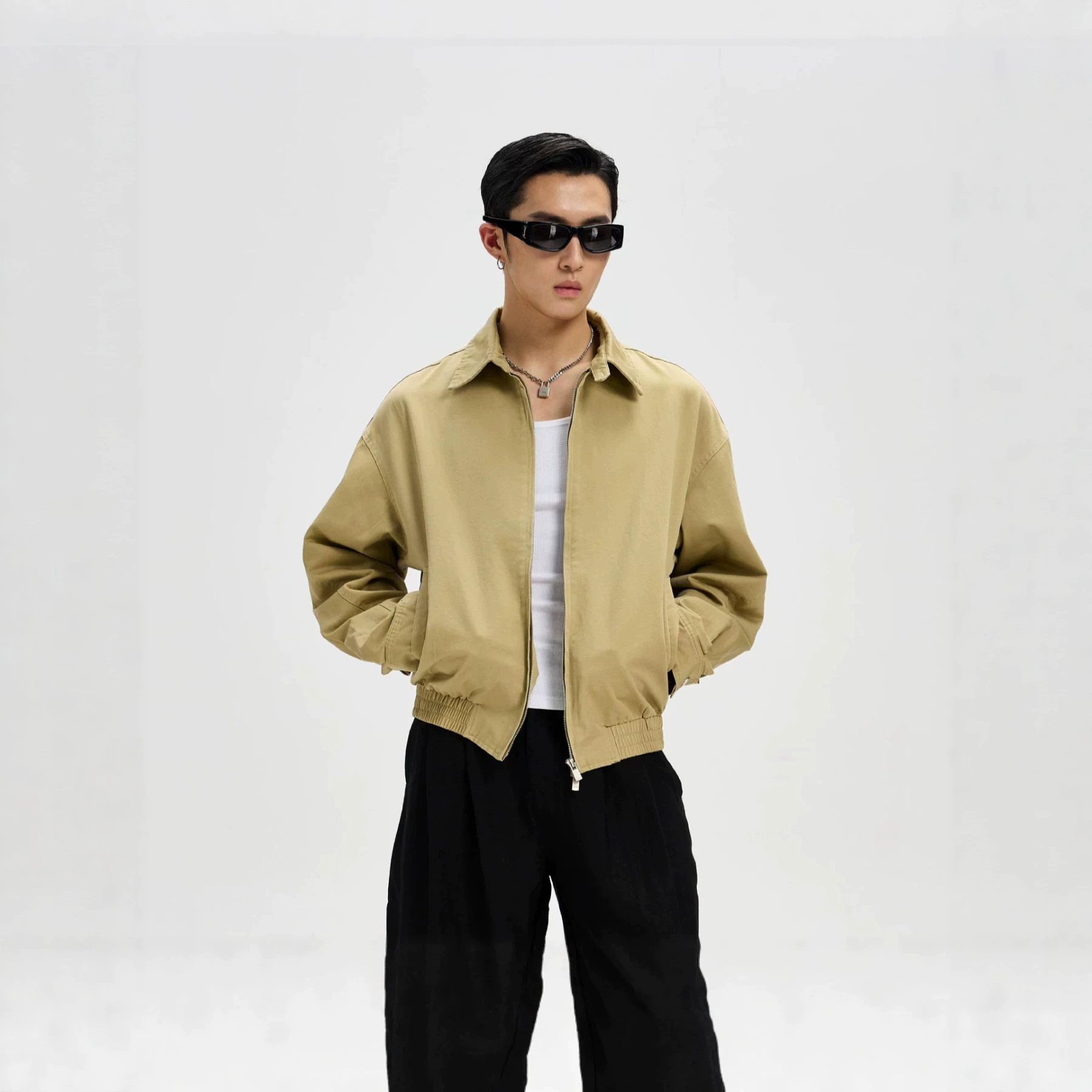 Focusstorm Old Money Style Pleated Collar Detroit Jacket, Spring/Autumn Cleanfit Retro Workwear Coat