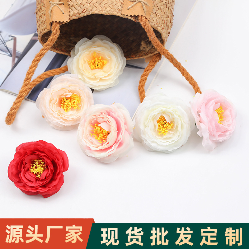 跨境 仿真大茶花 DIY婚慶裝飾花牆路引T台花藝 人造玫瑰花朵 花頭