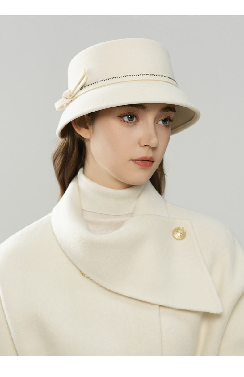 Mũ len nữ beanie phong cách Pháp trang trí nơ, chất len pha cao cấp ấm áp — màu đen chi tiết 7
