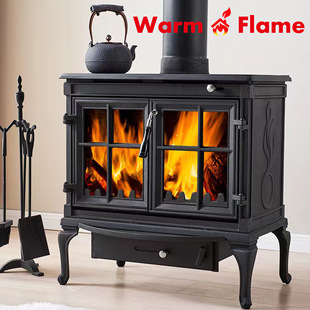 Homestay Villa Self-Built House Shop Home Use Wood-Burning Fireplace Freestanding Cast Iron Double-Door Stove Factory Direct Supply Retro