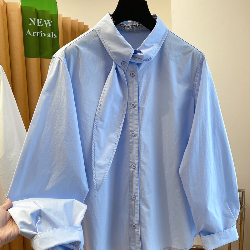 Super stylish lace-up blue shirt for women, 2026 new autumn collection, loose and fashionable, available in white and other colors Super stylish lace-up blue shirt for women, 2026 new autumn collection, loose and fashionable, available in white and other colors