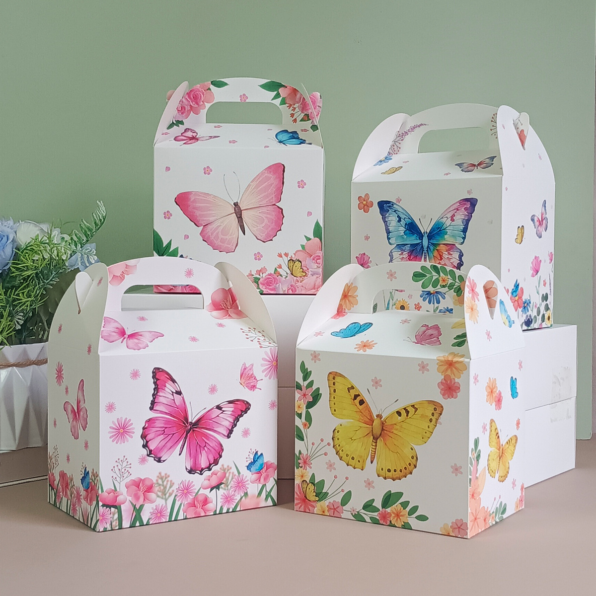 跨境外贸蝴蝶系列派对盒糖果饼干手拎盒节日小礼物包装盒牛角纸盒