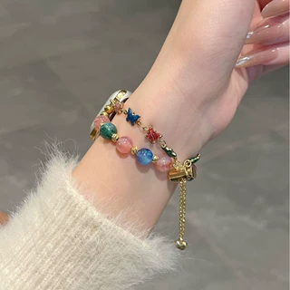 适用于苹果表带S11金属Applewatch琉璃多巴胺彩色串珠蝴蝶双链条