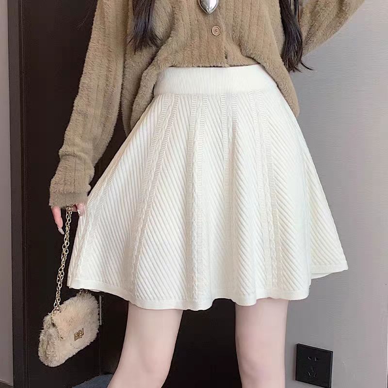 Geplooide gebreide rok high waisted a-lijn minirok dames_voghion.com