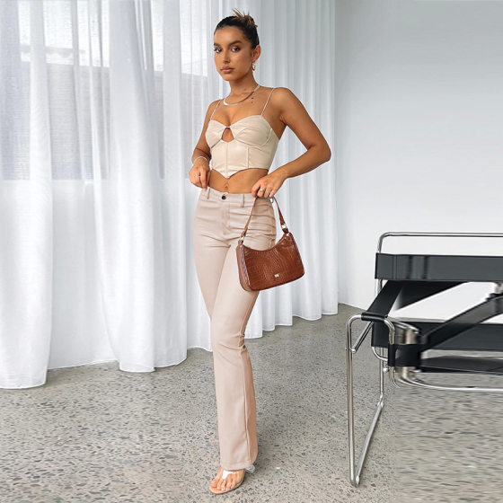 Spot direct selling 2022 autumn and winter Europe and the United States new PU casual straight pants women's long leather pants