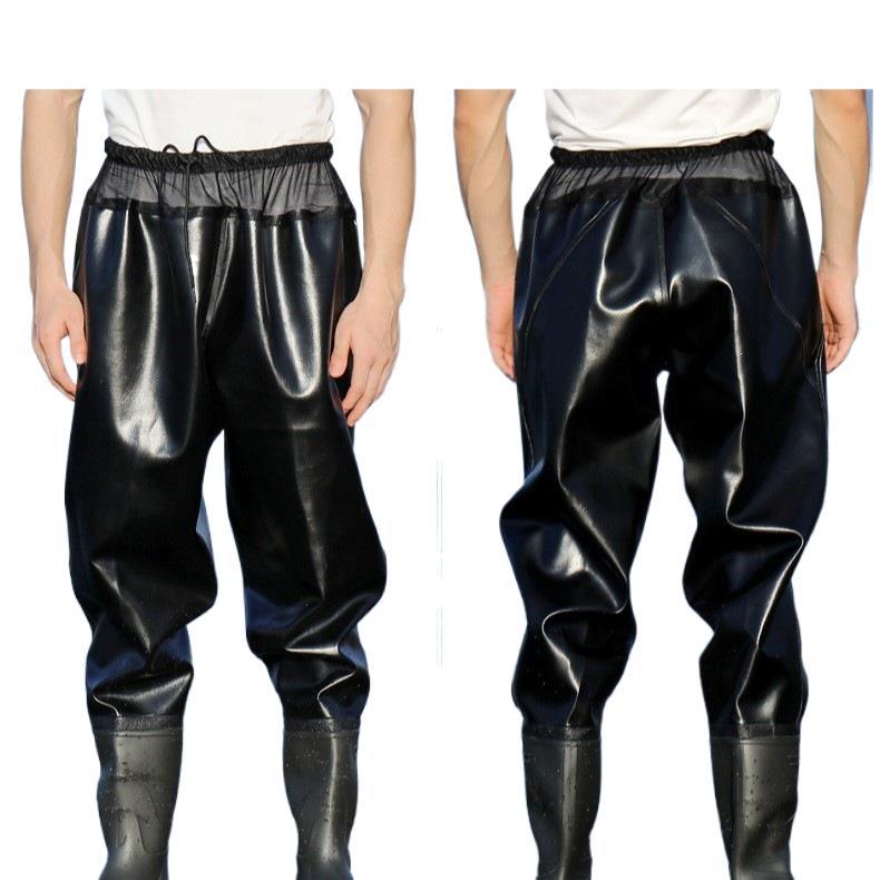 Waist-high waterproof and wear-resistant fishing waders with breathable full-body design and integrated rain boots