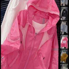 2025 新しい夏スタイルファット mm 大きいサイズ日焼け防止服、ファッショナブルで多用途、ゆったり、スリムで通気性のある女性用アウトドアフード付きジャケット