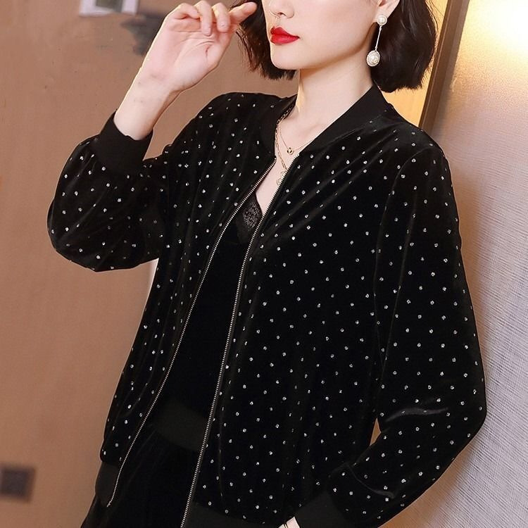 Casual Golden Velvet Coat Women's Fashionable Instagram Style Women's Autumn New Clothes Korean Loose Western Style Baseball Suit Jacket