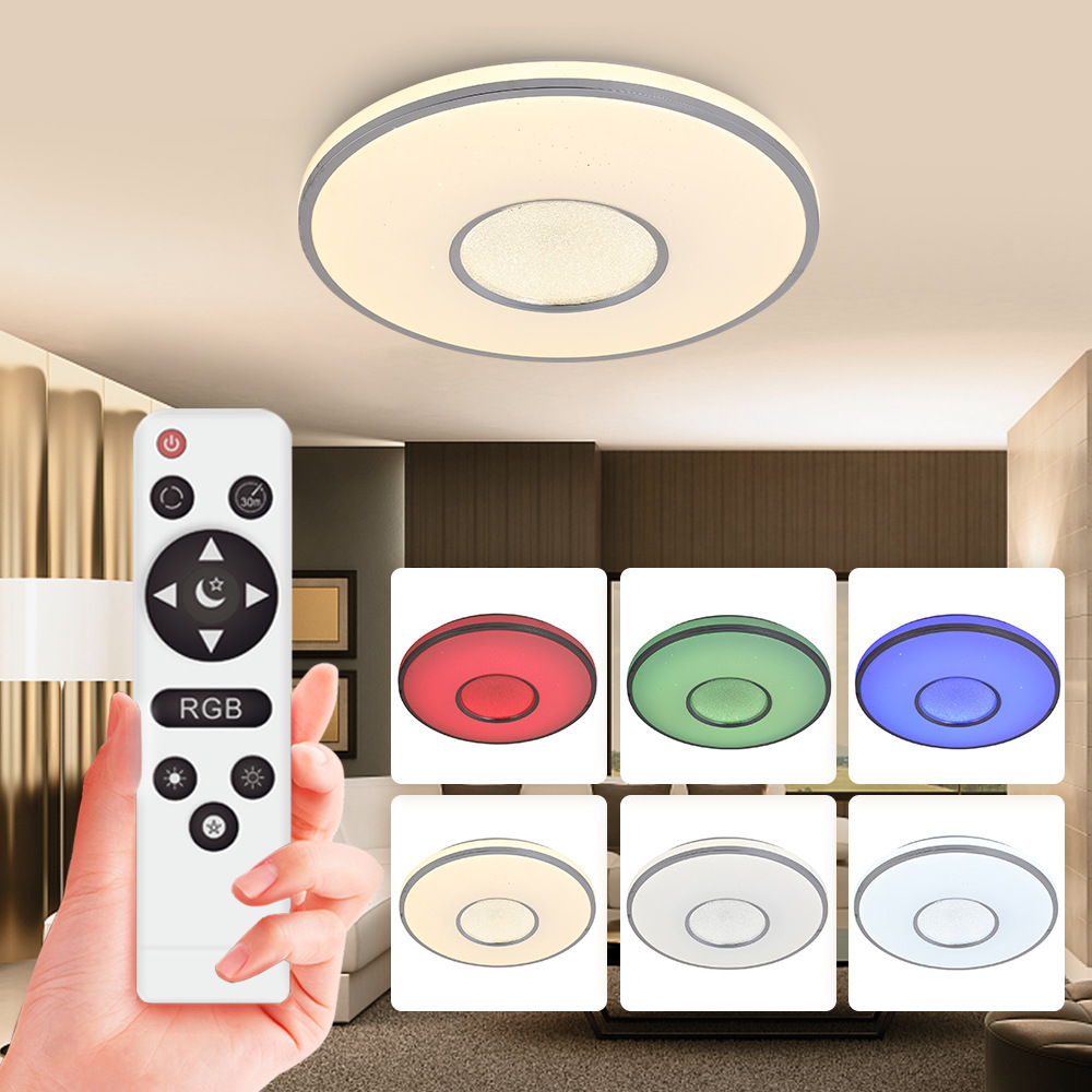 現(xiàn)代簡約LED吸頂燈智能遙控家用圓形撒沙三色變光RGB臥室燈客廳燈