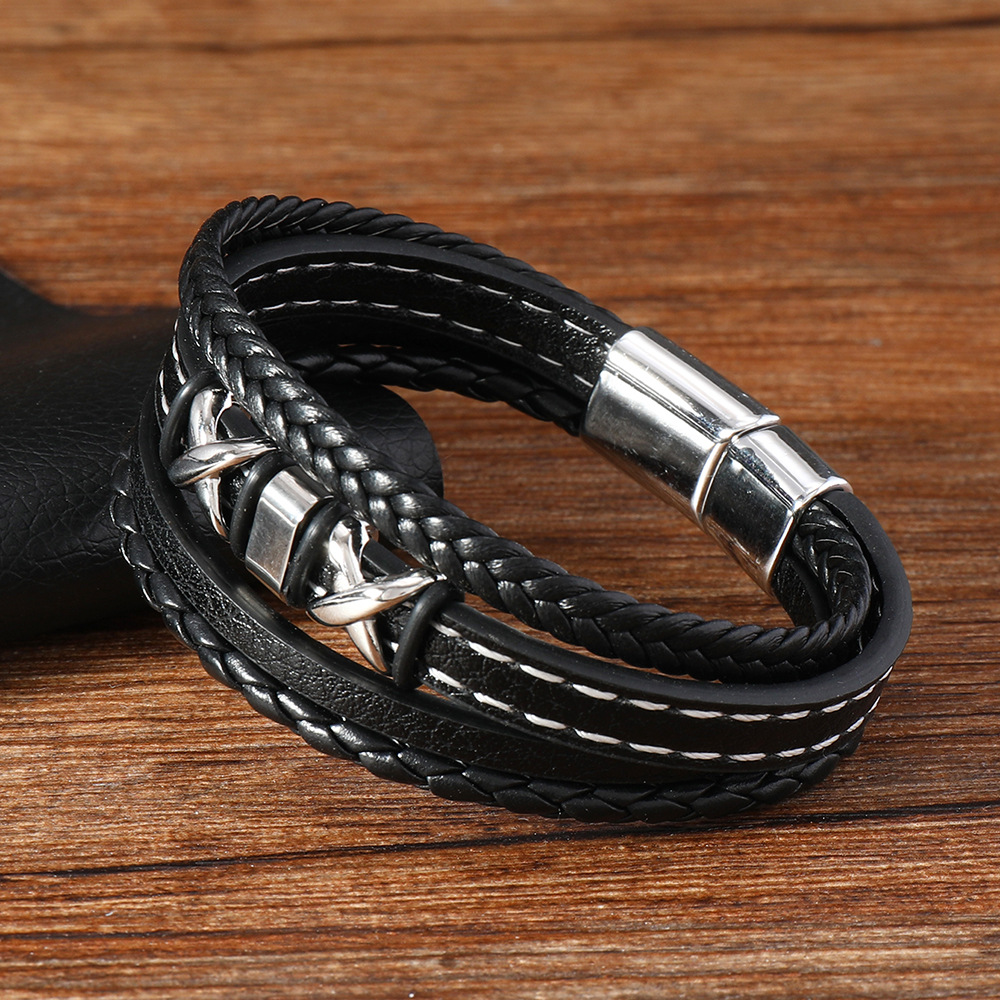 22g Weight Bangle Classification Leather Chain Material 1 Piece Quantity Daily Occasion 304 Stainless Steel, Pu Leather Material Solid Color Pattern All Seasons Season Men's Gender Classic Style Style Classic Style Solid Color 304 Stainless Steel Pu Leather Men's Bangle Men Cord & Leather Bracelets 8