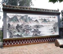 电视背景岩板墙玄关风格欧式门头瓷砖壁画客厅中堂画农村国画山水