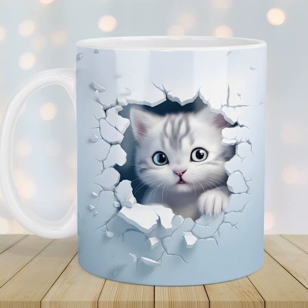 3D floor plan cup empty cat cup wall mural animal cup water cup kitten cup ceramic cup owl cup