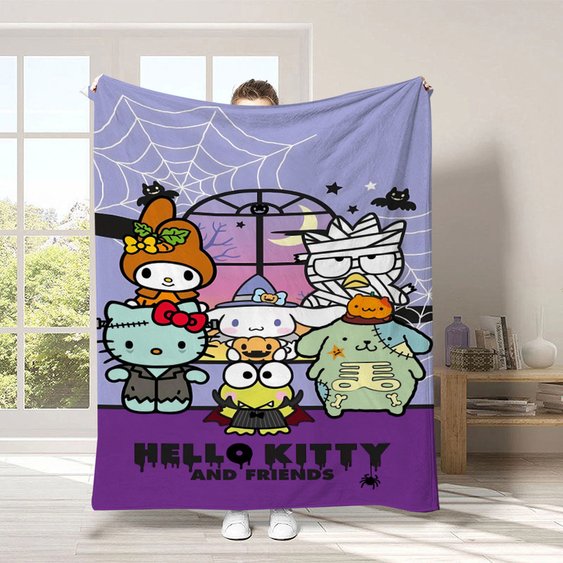 跨境亚马逊热卖三丽鸥万圣节系列毛毯卡通hello kitty毛绒沙发毯|undefined