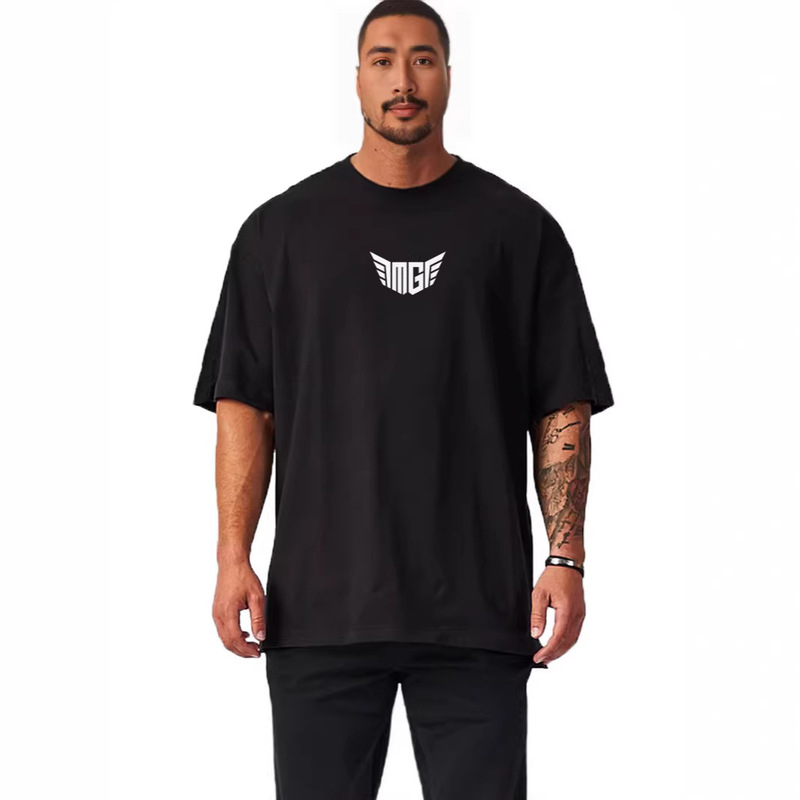 Pure Cotton Fitness Sports Versatile High Street Casual T-Shirt Summer Trendy Brand Heavyweight 260g Slightly Dropped Shoulder Short Sleeve Men's Pure Cotton Fitness Sports Versatile High Street Casual T-Shirt Summer Trendy Brand Heavyweight 260g Slightly Dropped Shoulder Short Sleeve Men's