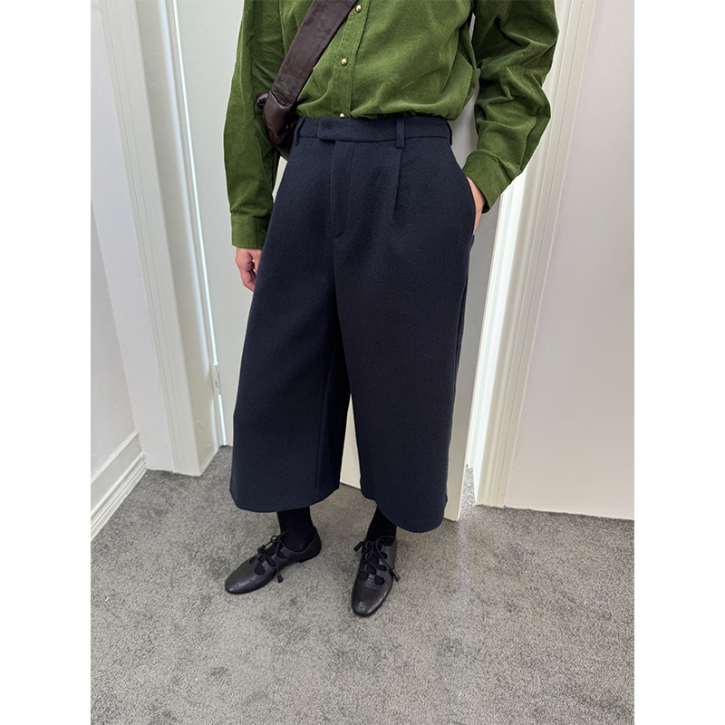 [Clearance No Returns] Casual Fashion Straight-Leg Cropped Wide-Leg Pants for Women Winter Simple Woolen Pants 23776