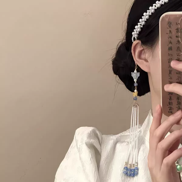 "Dietye Qinghuan" 2026 New Model New Chinese Style Pearl Tassel Hair Chain Women's Cheongsam Accessory Hairpin National Style Headpiece