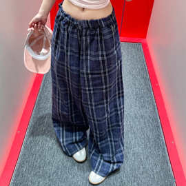 2025年毒家版本原标巴黎B家格纹法兰绒宽松阔腿休闲长裤男女