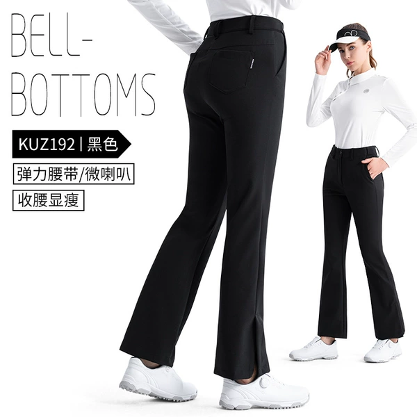Black flared trousers, elastic belt, underwear for hips shape correction