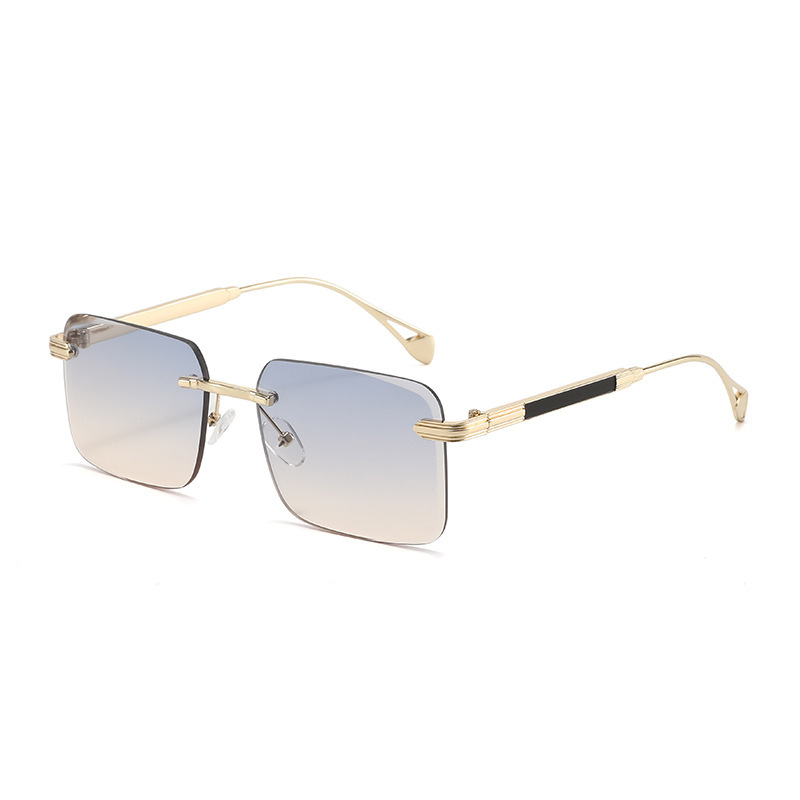 新款男士防晒眼镜金属太阳镜方形无框复古墨镜大牌平替sunglasses|undefined