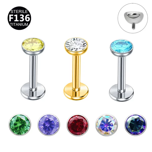 F136 Titanium Alloy 0.9 Thread 3-5mm Bowl-Shaped Cup with Diamond-Encrusted Nose Stud, Ear Stud, Lip Stud, Ear Bone Stud Piercing Jewelry Accessories