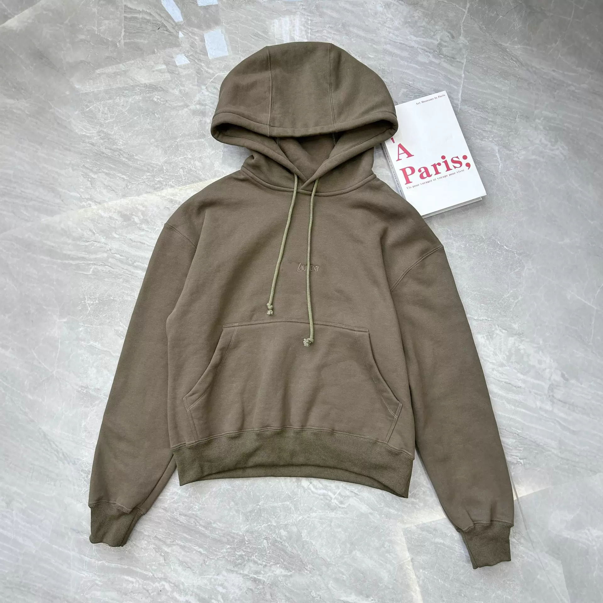 【现货】YS*L纯棉宽松慵懒风百搭连帽长袖卫衣刺绣连帽衫