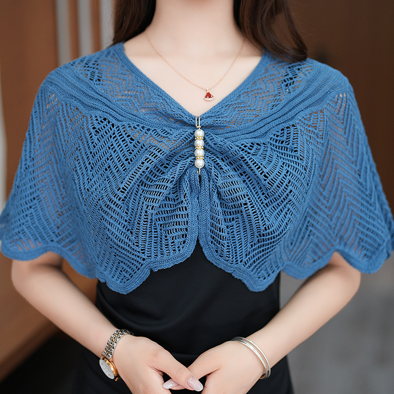 Small Knitted Shawl Hollow Out Breathable Sun Protective Scarf_voghion.com