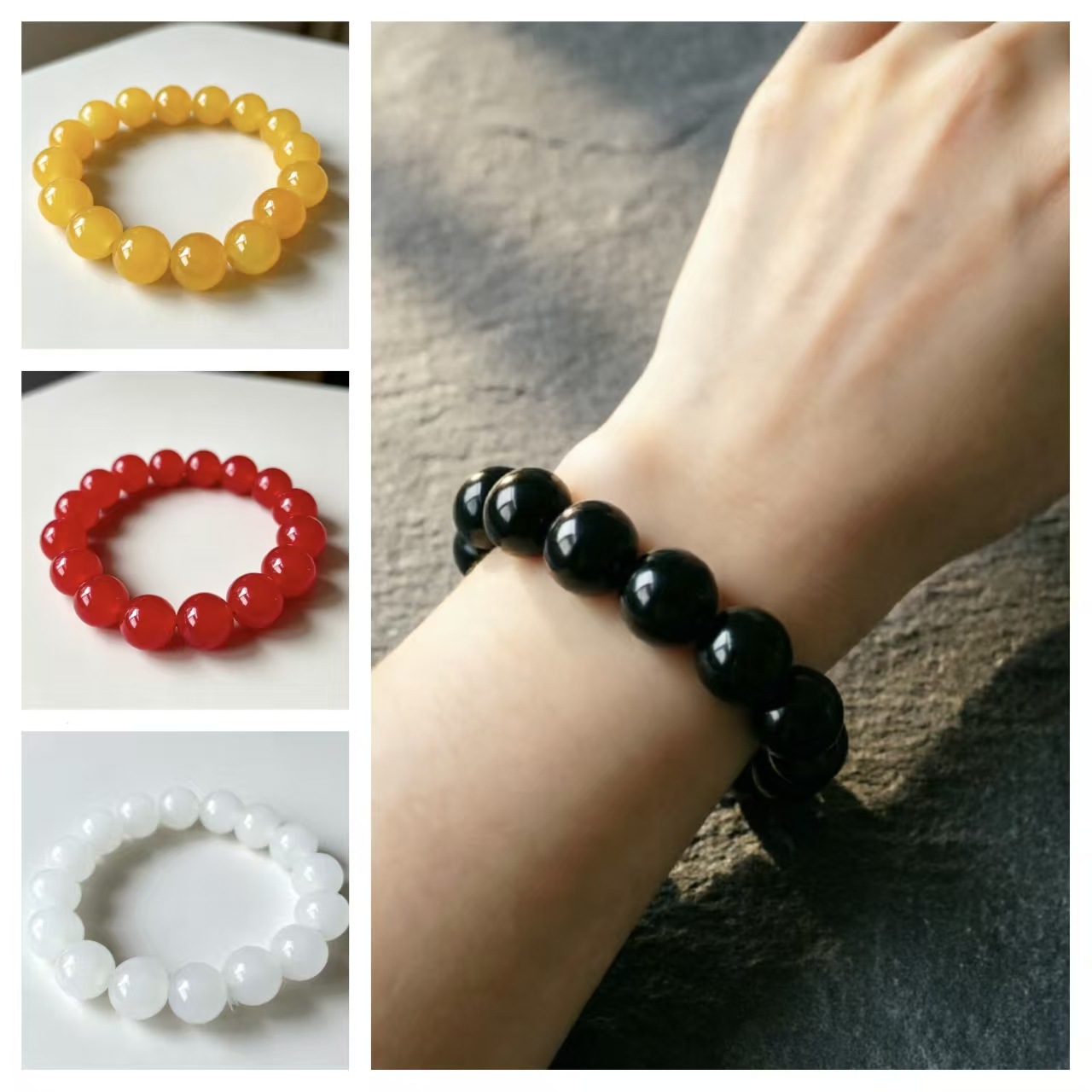 8/10/12 Imitation Natural Agate Bracelet Glass Beads Round Beads Single Circle Hand Jewelry Wholesale from Market Stalls