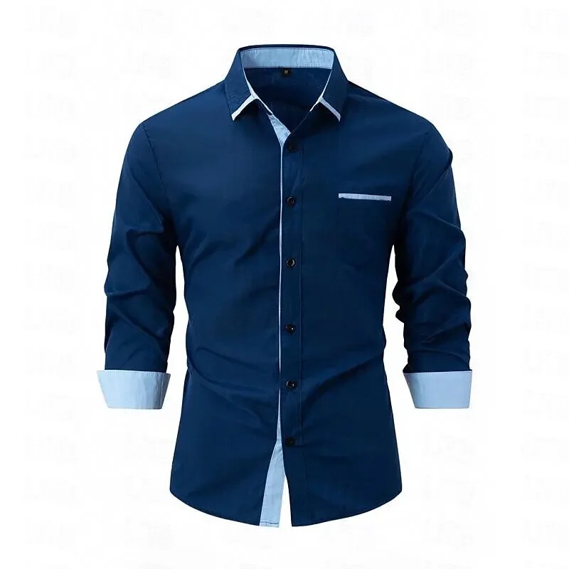 2026 Light-colored men's shirt, casual white shirt, high-quality long-sleeve, turn-down collar, business fashion, European and American cross-border shirt