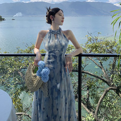 新中国式リゾート風シフォンの花のワンピースは独特で美しいです。
