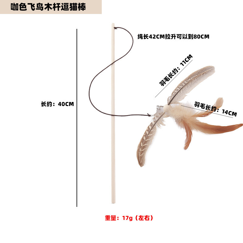 갈색 날아다니는 새 나무 기둥 고양이 놀리는 막대기